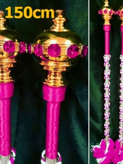 ไม้ดรัมเมเยอร์หัวทองติดพลอย(สีชมพูบานเย็น)สูง150cm สำหรับเด็กอนุบาล