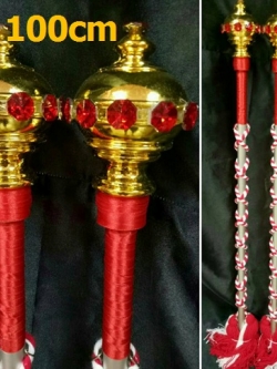 ไม้ดรัมเมเยอร์หัวทองติดพลอย(สีแดง)สูง100cm สำหรับเด็กอนุบาล