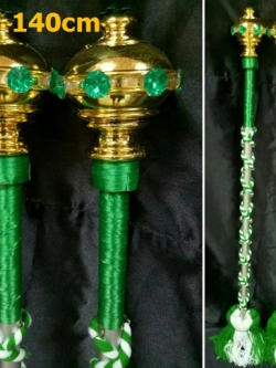 ไม้ดรัมเมเยอร์หัวทองติดพลอย(สีเขียว)สูง140cm สำหรับเด็กอนุบาล