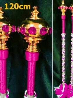 ไม้ดรัมเมเยอร์หัวทองติดพลอย(สีชมพูบานเย็น)สูง120cm สำหรับเด็กอนุบาล