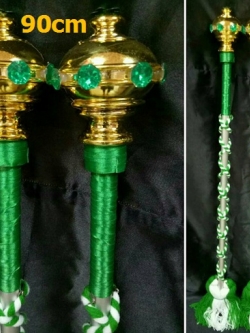 ไม้ดรัมเมเยอร์หัวทองติดพลอย(สีเขียว)สูง90cm สำหรับเด็กอนุบาล