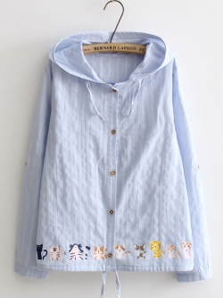 เสื้อคลุมผ้าฝ้ายสกรีนลายแมว รอบอก 37 นิ้ว