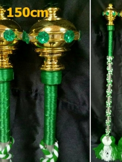 ไม้ดรัมเมเยอร์หัวทองติดพลอย(สีเขียว)สูง150cm สำหรับเด็กอนุบาล