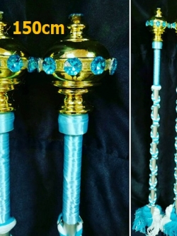 ไม้ดรัมเมเยอร์หัวทองติดพลอย(สีฟ้า)สูง150cm สำหรับเด็กอนุบาล
