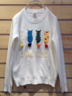 เสื้อไหมพรมนุ่มกันหนาวปักลายแมว megurumi รอบอก 36+ นิ้ว