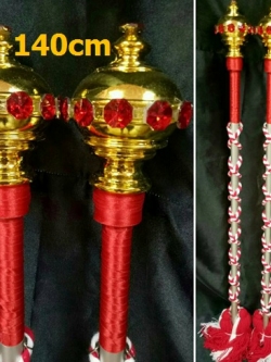 ไม้ดรัมเมเยอร์หัวทองติดพลอย(สีแดง)สูง140cm สำหรับเด็กอนุบาล