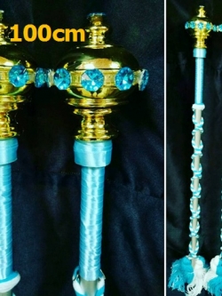 ไม้ดรัมเมเยอร์หัวทองติดพลอย(สีฟ้า)สูง100cm สำหรับเด็กอนุบาล