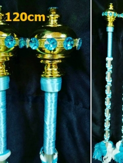 ไม้ดรัมเมเยอร์หัวทองติดพลอย(สีฟ้า)สูง120cm สำหรับเด็กอนุบาล