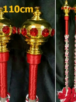 ไม้ดรัมเมเยอร์หัวทองติดพลอย(สีแดง)สูง110cm สำหรับเด็กอนุบาล