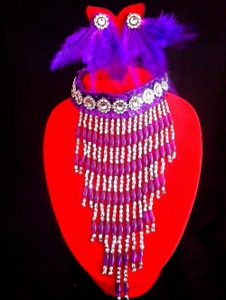 สร้อยระย้าเซทสีม่่วงสลับเงิน+ต่างหูหนีบสีม่วง*พร้อมส่ง*