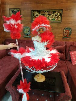 ชุดดรัมเมเยอร์เด็กอนุบาลสีแดงเด็กอนุบาลและประถม ราคานี้มี หัว สร้อย ต่างหู ไม้ดรัมเมเยอร์