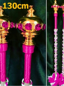 ไม้ดรัมเมเยอร์หัวทองติดพลอย(สีชมพูบานเย็น)สูง130cm สำหรับเด็กอนุบาล