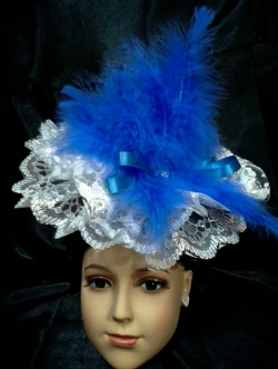 หมวกดรัมเมเยอร์ขนนกสีน้ำเงินขาว(พร้อมส่ง)