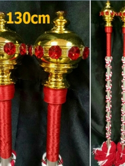 ไม้ดรัมเมเยอร์หัวทองติดพลอย(สีแดง)สูง130cm สำหรับเด็กอนุบาล