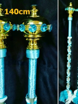 ไม้ดรัมเมเยอร์หัวทองติดพลอย(สีฟ้า)สูง140cm สำหรับเด็กอนุบาล