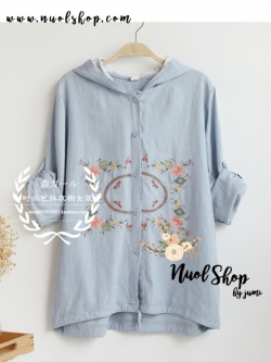 เสื้อคลุมผ้าฝ้ายนุ่มปักลายฮู้ดดผ้าลูกไม้ รอบอก 38 นิ้ว