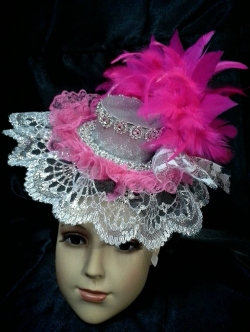 หมวกดรัมเมเยอร์ขนนกสีบานเย็นสลับขาวเงิน(พร้อมส่ง)