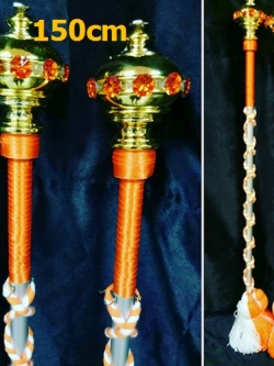 ไม้ดรัมเมเยอร์หัวทองติดพลอย(สีส้ม)สูง150cm สำหรับเด็กอนุบาล