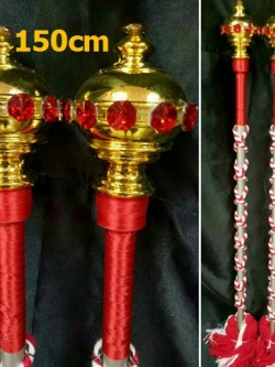 ไม้ดรัมเมเยอร์หัวทองติดพลอย(สีแดง)สูง150cm สำหรับเด็กอนุบาล