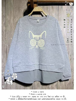 เสื้อยืดสกรีนกำมะหยี่ลายแมว 9am แต่งชายต่อลายผ้าร่ม รอบอก 44+นิ้ว