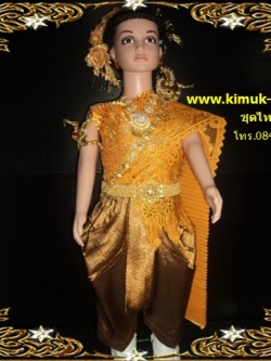 ชุดไทยเด็กสไบอัดพีทสีเหลืองทองสไบฉลุดิ้นทอง+โจงลายไทยดิ้นทองผ้าำไหมเกษตรราคานี้ไม่รวมเครื่องประดับ