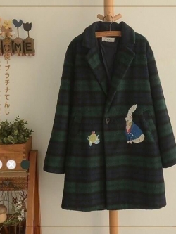 เสื้อโค้ทผ้าขนสัตว์ปักลายกระต่าย รอบอก 42 นิ้ว